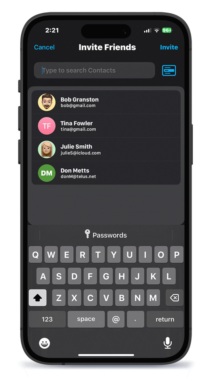 Tapestry app showing invite a friend on iPhone