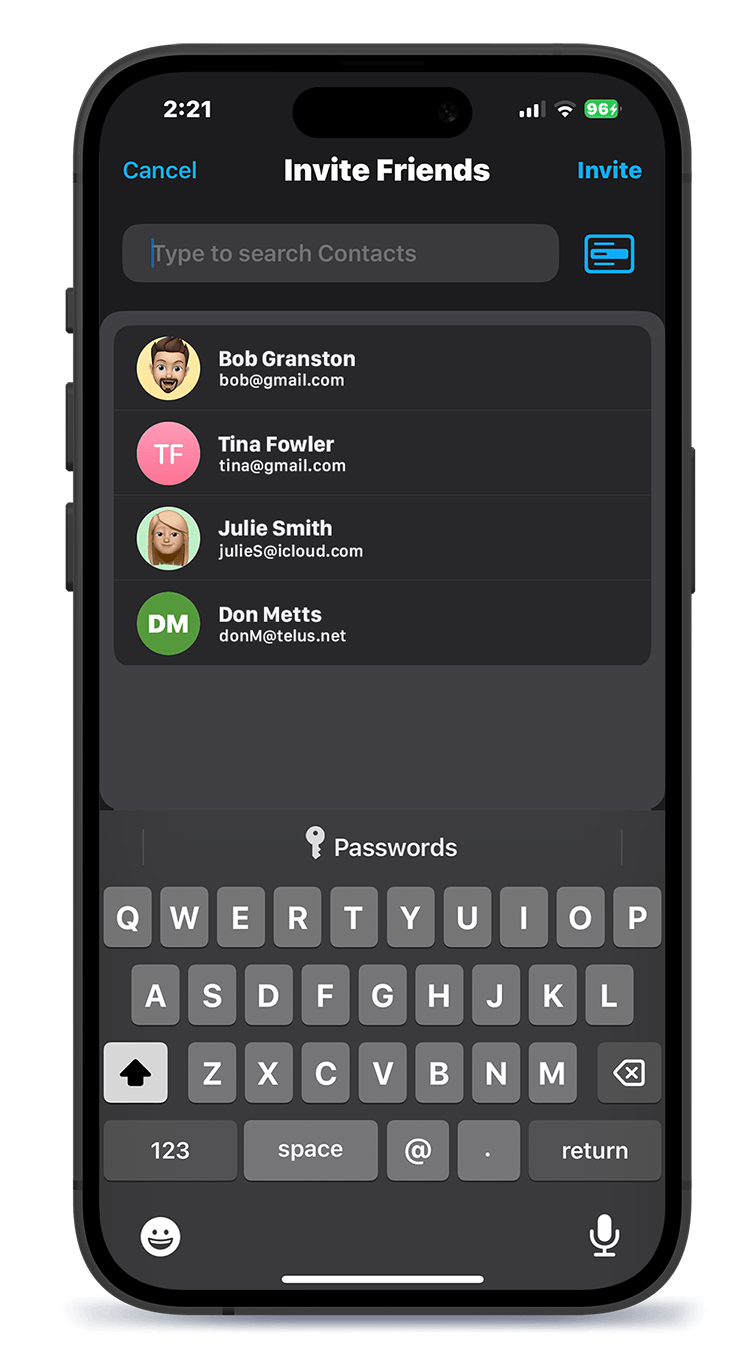 Tapestry app showing invite a friend on iPhone